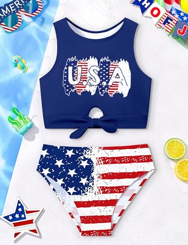 Girl Swimsuit for Girls 7-14y Two Piece Girls' Swimwear Tropical Tie Front Girls Bathing Suit Padded Tankini Swimsuit2