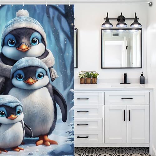 Rideau de douche pingouin mignon imperméable pour baignoire 122x183cm - 5