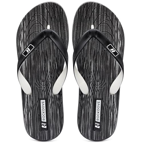 RockDove Men’s Grain Two-Tone EVA Beach Flip Flops, 10, Black/Grey