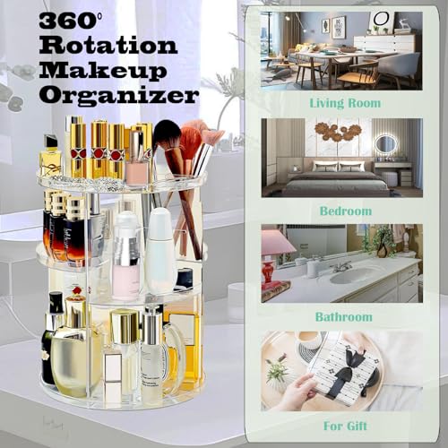 Image of 360 Rotating Makeup Organizer for Vanity Adjustable Cosmetic Display Case Large Capacity Skincare Organizers Perfume Organizer Spinning Holder for Countertop Vanity and Bathroom