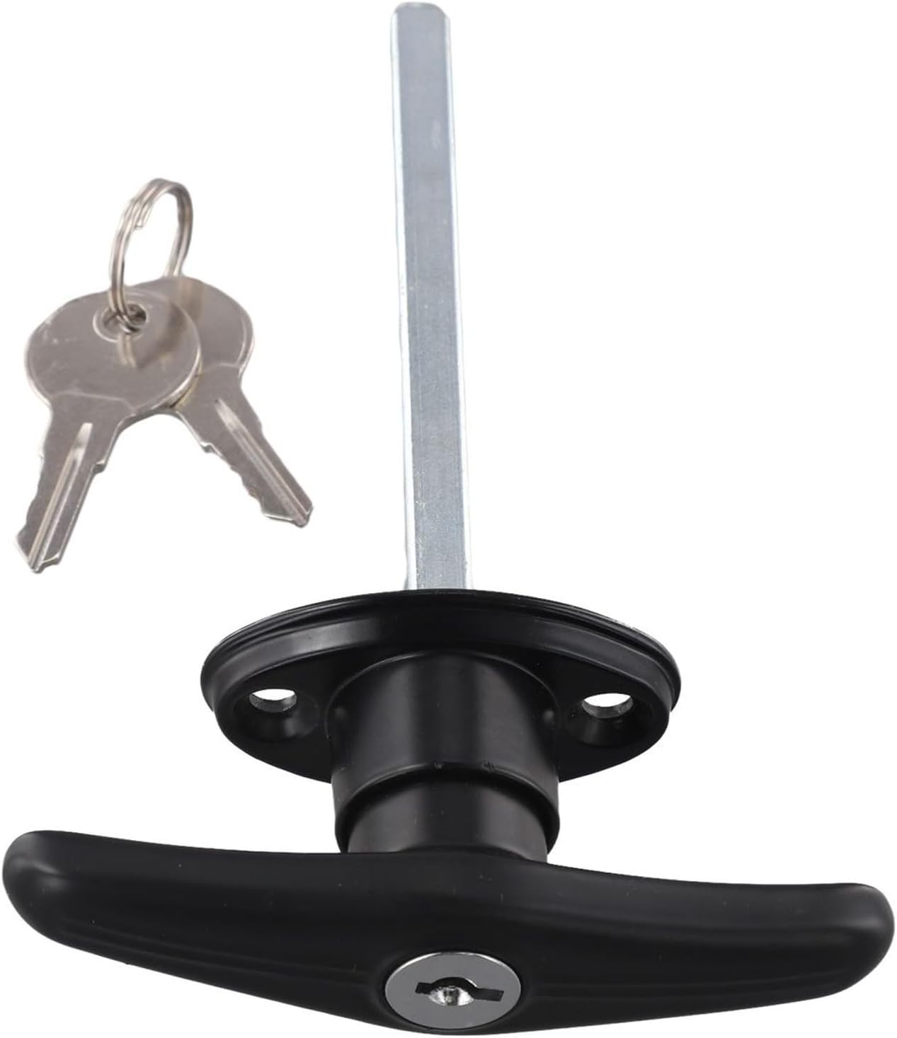 T-Handle Garage Door Lock Zinc Alloy Weatherproof Shed Campervan, Rear Fix Keyed to Differ, Black Finish Short 10x8.55cm(Long)