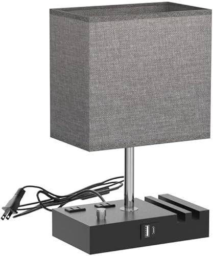 Miniatura 4 de Kakanuo Lámpara de mesita de noche para dormitorio con puertos USB C pequeña lámpara de mesita de noche USB regulable con 2 puertos de carga USB y