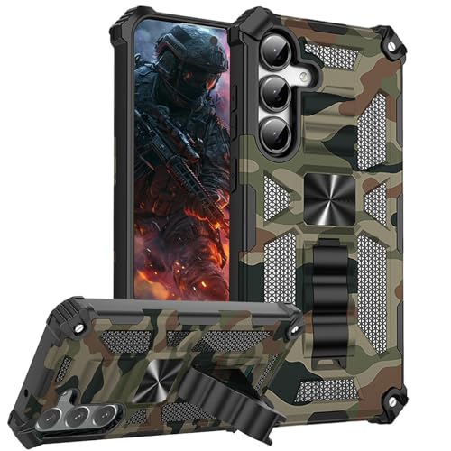 Fofvccv Coque pour Samsung Galaxy S25 FE avec Support réglable, Motif Camouflage de Antichoc Étui de Militaire Protection, Outdoor Telephone Housse pour...