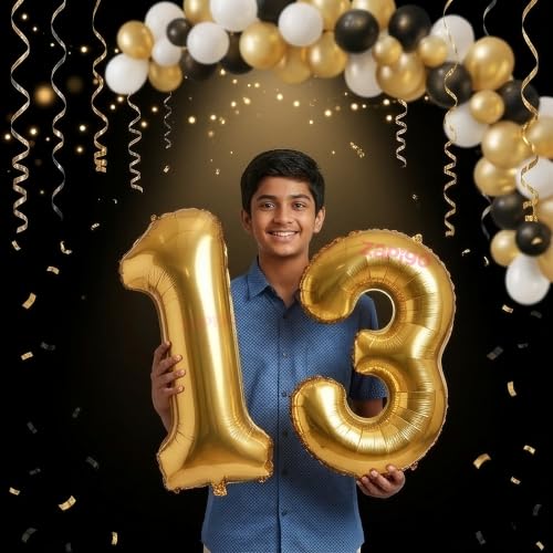 Image of Balloonistics Gold 40-Inch Foil Number 13 Balloon - Helium or Air Fill for 13th Birthday, Anniversary Party Decoration, Photo Booth Backdrop, Cake Table Decor