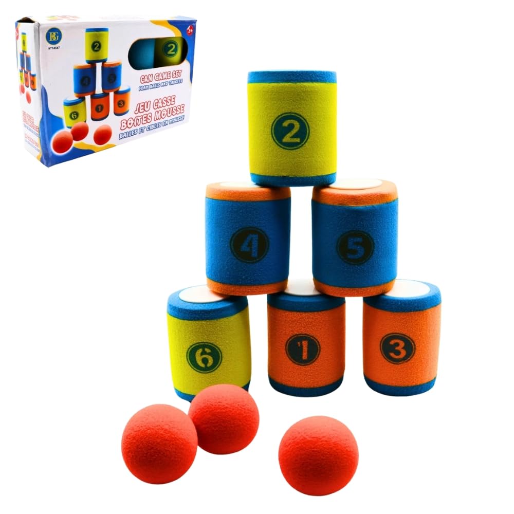 SHOP-STORY Jeu de Chamboule Tout en Mousse, Jeu d'Adresse avec Balles et Cibles Souples, pour Enfants Dès 6 Ans, Intérieur et Extérieur