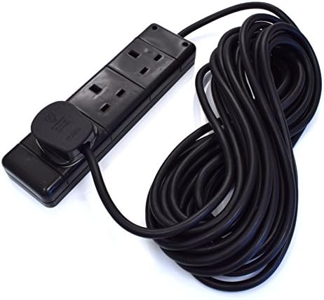3-Way Extension Lead - Three Gang Multi Plug Socket - Black/White Power Cable 1m Black