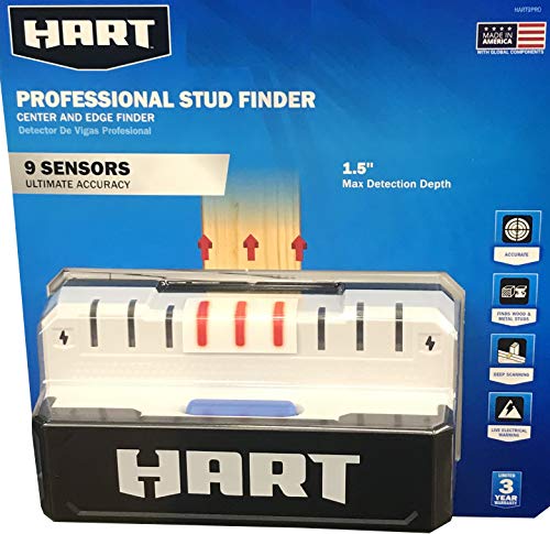 Hart Professional Stud Finder | Center & Edge Finder | 5" Led Display • 9-Sensors • 1.5" Detection Depth | Wood & Metal Studs #TOP1