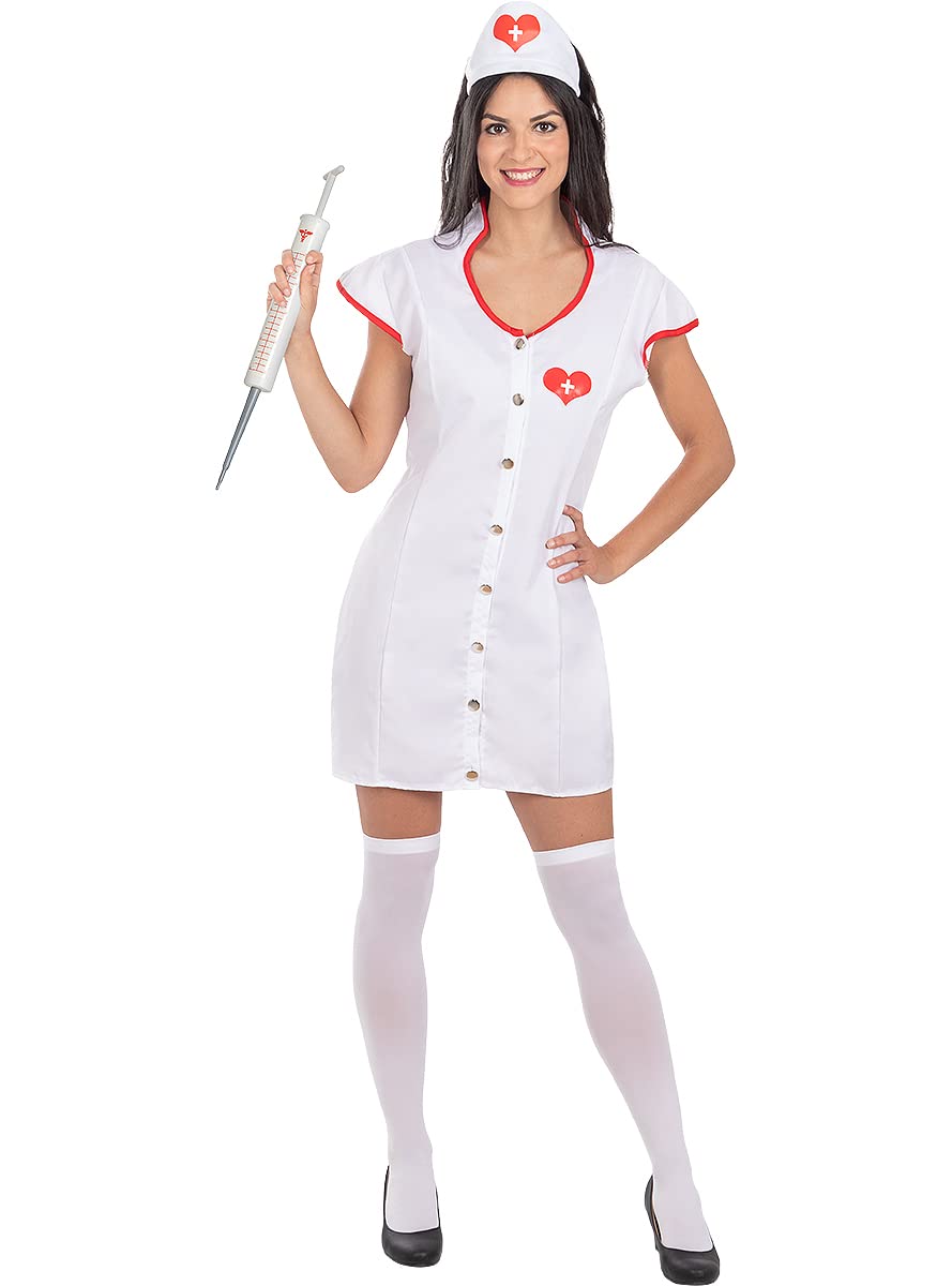 Funidelia | Disfraz de enfermera sexy para mujer Médicos, Doctores, Profesiones, disfraz de despedida de soltera - Disfraz para adultos y accesorios para Fiestas, Carnaval y Halloween - Blanco