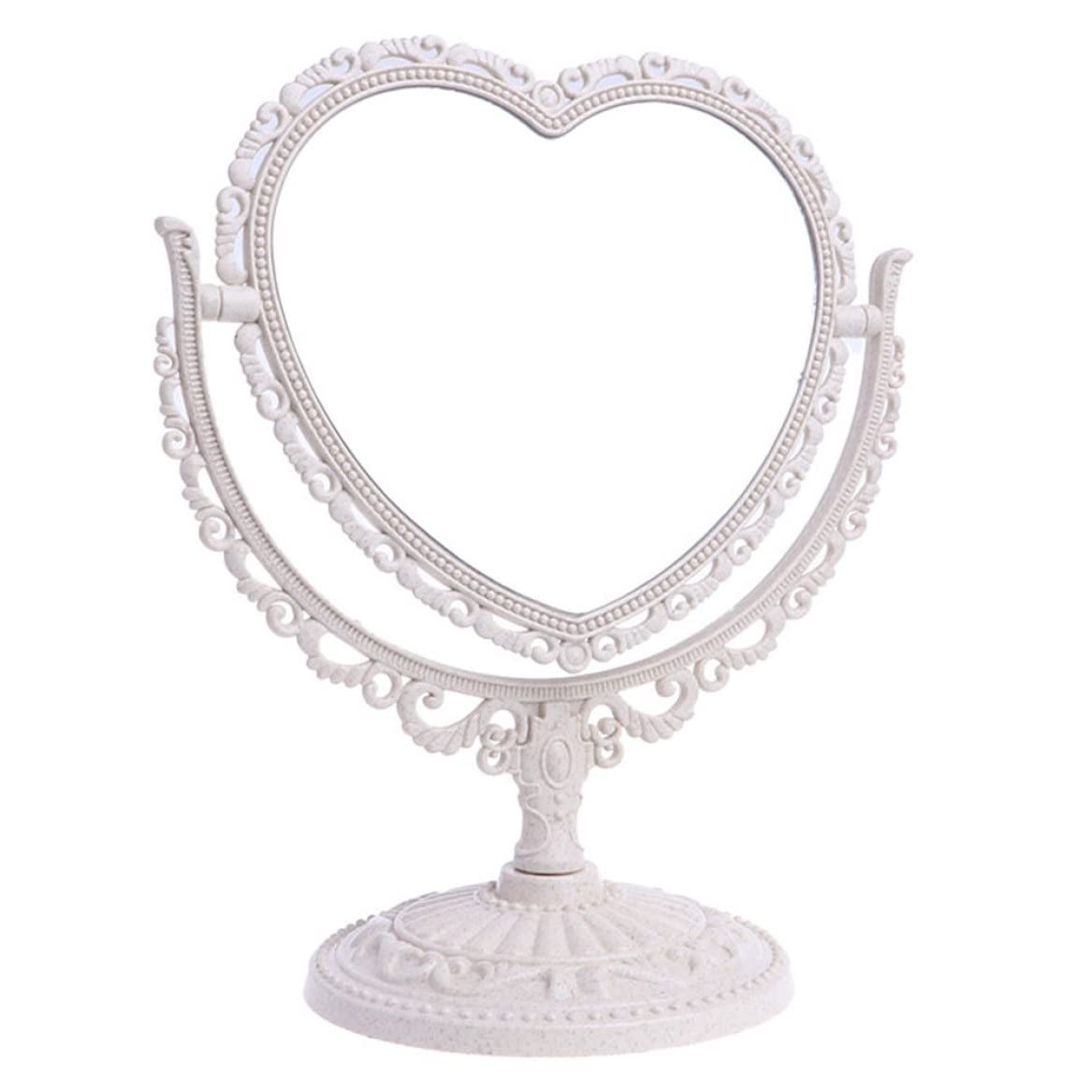 Otbushit Makeup Mirror Heart Shaped Rotatable Double Sided Desktop Cosmetic Vanity Mirror Beige, Cosmetic