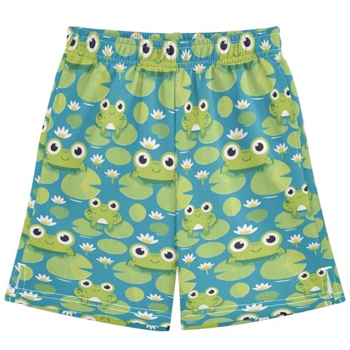 Boys Athletic Shorts with Pockets Frog Lotus Leaf Running Basketball Shorts for Youth Elastic Waist Size 7-8