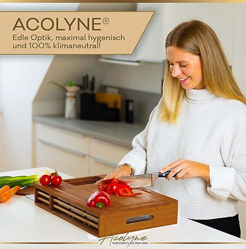 Foto von ???????® XXL Schneidebrett mit 4x Auffangschale & Abwurfschacht KARBONISIERTEN BAMBUS - Profi Schneidebrett Holz inkl 4x Schäler-Aufsatz - Holzbrett Küche, Frankfurter Brett, Cutting Board Wood