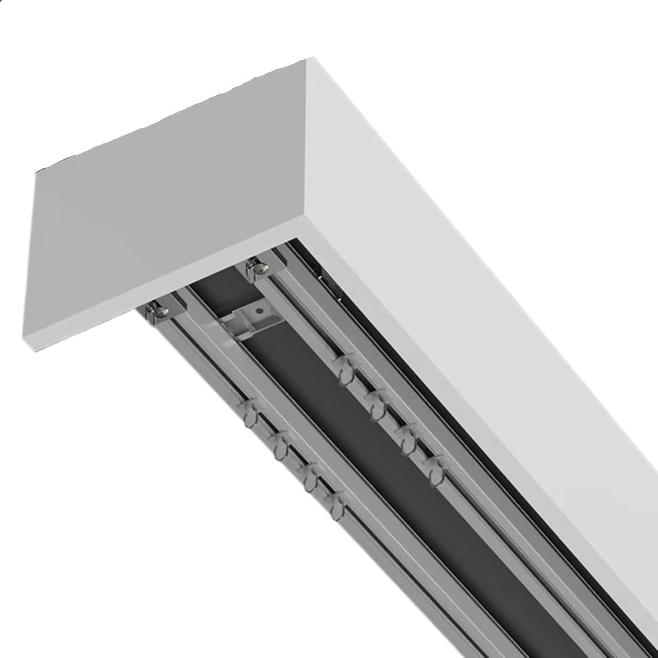 Curtain Track Double Tracks, White Aluminum Double Curtain Track with Valance Box Ceiling/Wall Mount Multiple Sizes(Ceiling Mount,1.5m(4.9ft))