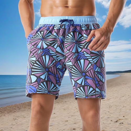 Men's Swim Trunk Printed Summer Lightweight Washed Retro Drawstring Board Shorts