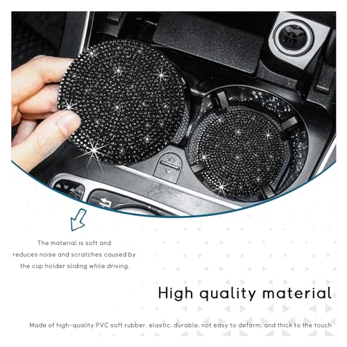 Image of Ziciner 2 Pack Bling Car Cup Holder Coaster, Anti-Slip Auto Insert Coaster with Start Stop Button Cover, Universal Shiny Crystal Vehicle Interior Accessories for Women and Girls (Black)