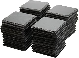 MONKEY SUN 60 Pack 4 x 4 Inch Gorgeous Black Slate Stone Coasters Bulk S...