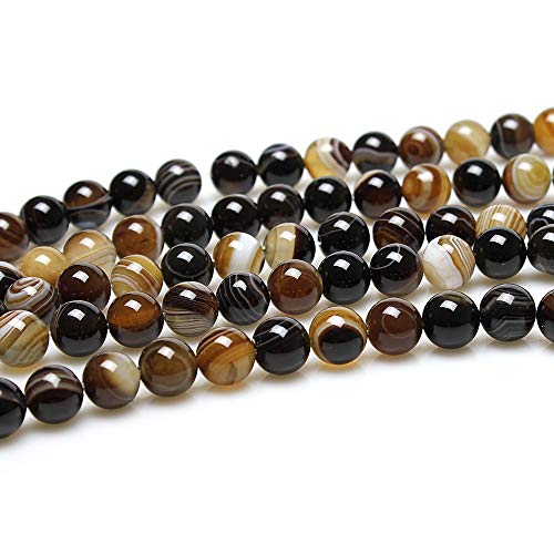 MJDCB Natural Round Stone Beads 8mm Coffee Striped Agate Loose Gemstone Beads for Jewelry Making Bracelet Necklace 43pcs - Image 3