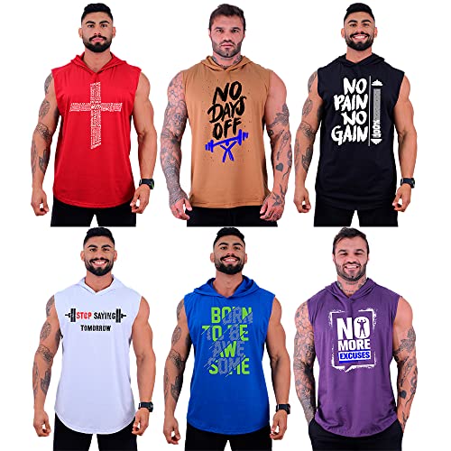 Kit 6 Regatas Machão Com Touca Longline Masculina MXD Conceito Cores Lisas Academia Treino Musculaçã