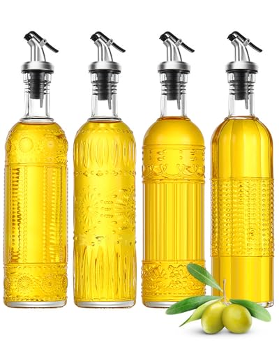 Ruiao 4 Pcs Olive Oil Dispenser Bottle for Kitchen,17oz Clear Glass Oil and Vinegar Dispenser Set, Coffee Syrup Dispenser with 4 Pourers and 1 Funnel