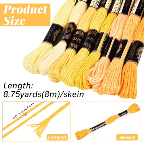 Image of 8 Skeins 70 Yards 6 Strands Yellow Embroidery Assorted Floss Threads Friendship Gradient Bracelet String Cross Stitch Thread Yarn Bulk Set for Sewing Bracelets Hand Making DIY Art Crafts