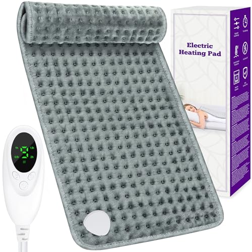 Heizkissen mit Abschaltautomatik für Rücken Nacken Schulter, Wärmekissen Elektrisch Heizdecke Klein 9 Temperaturstufen 4 Zeiteinstellungen, Wärmematte Elektrische Heizdecke Waschbar 30 x 60 cm, Grau