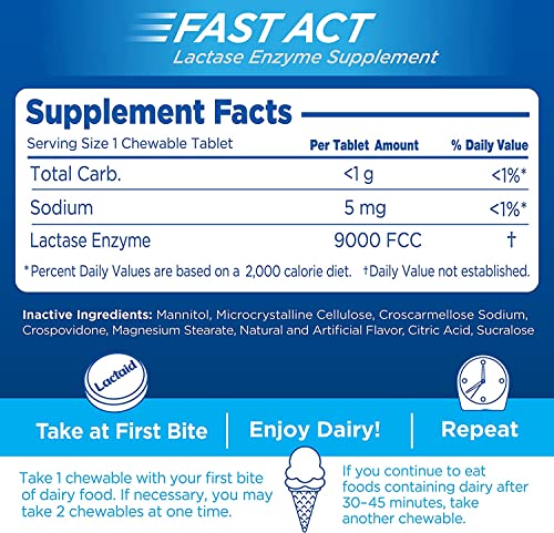 LACTAID Fast Act Chewables Vanilla Twist 32 comprimidos (pacote com 5)