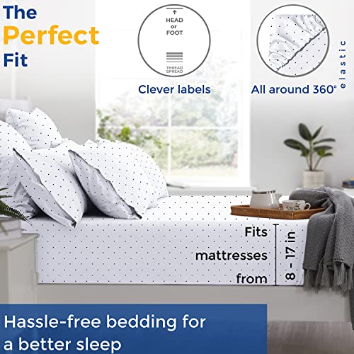 100% Cotton Printed Bed Sheets - Polka Dots - Navy Printed Queen Sheet Set - Hotel Luxury Sateen Weave Bedsheets - Deep Pockets - 600 Thread Count Breathable & Cooling Sheets For Queens Size Bed #TOP3