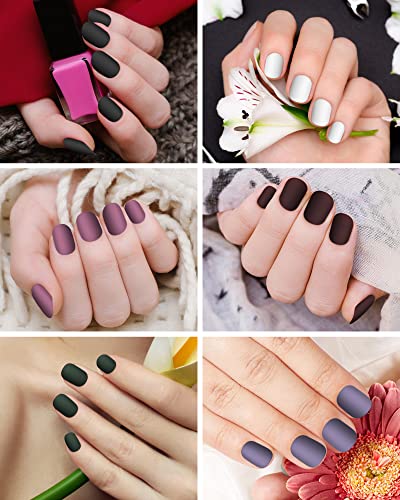 Ladying 8 Packs (192 Pcs) Matte Press On Nails Short Acrylic Nails Press Ons False Nails For Women, Stick Glue On Nails Set With Glue Nail File, Nail Art Salon Ballerina French Fake Tips #TOP3
