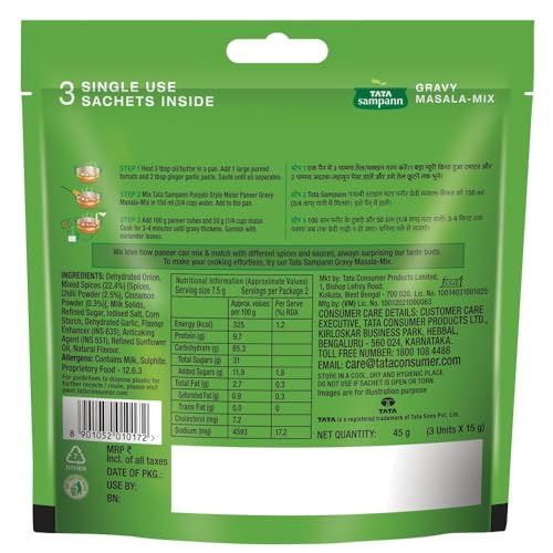 Image of Tata Sampann Punjabi Style Matar Paneer Gravy Masala Mix, 45 g