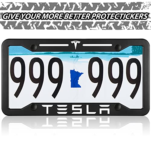 2Pcs Black License Plate Frames For Tesla,Bracket Holder, Premium Aluminum Alloy Weather Proof License Plate Covers With Screw Caps, Front License Plate Car Accessories #TOP4
