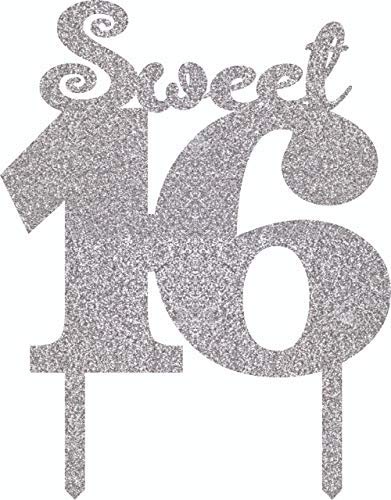 Doux 16 acrylic argent glitter ornement de gâteau de fête d'anniversaire 16 ans