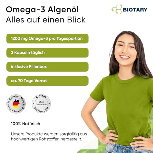 Algenöl-Kapseln Omega 3 Vegan von BIOTARY mit 140 Softgel Kapseln