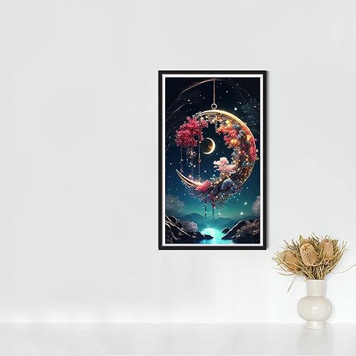 Miniatura 4 de Rousp Kits de pintura de diamantes 5D para adultos, arte de diamantes de 15.7 x 27.5 pulgadas, árbol de la vida de la luna, pintura de diamante de