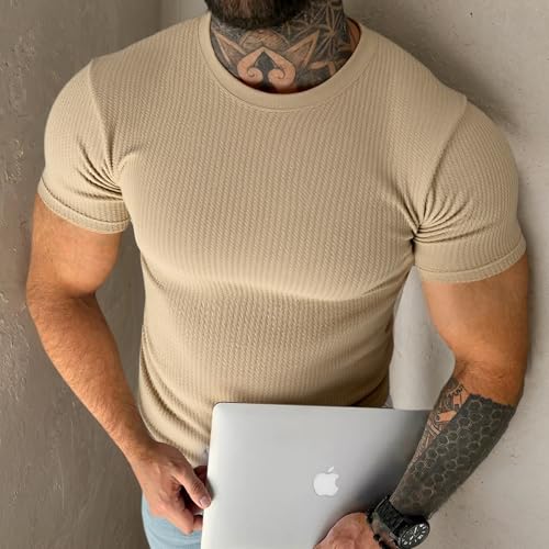 Mens Casual Sport Cloud Textured T Shirt Stretch Crew Neck Short Sleeve Active Quick Dry Athletic Running Gym Workout Tee Top4