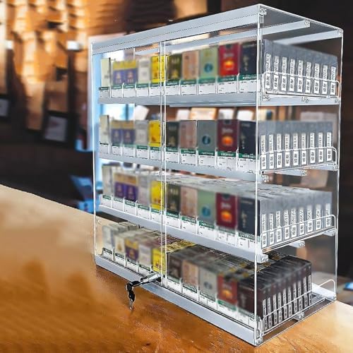 Wall-Mounted Acrylic Cigarette Display Holder with Automatic Pushers & Lock - Convenient Retail Rack for Shops, Stores, & Convenience Outlets