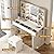 Vabches Makeup Vanity Table with Lighted Mirror & Power Strip, Large Vanity Set Vanity Desk with Lots Storage, 3 Lighting Modes, Brightness Adjustable, 45.2in(L)