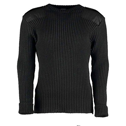 TW Kempton Woolly Pully Crew Neck with Epaulets Black - 3XL