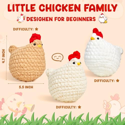 MAGIMUSE Crochet Kit for Beginners, Crochet Starter Kits for Adults Amigurumi Craft Knitting Crochet Animals Kits with Step-by-Step Video Tutorials, 3 Pcs Chicken (40%+ Yarn) by MAGIMUSE - Image 2