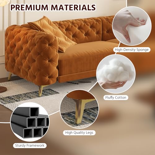 Image of KCGKCG 97.7 inch Sleeper Sofa Bed, Velvet Sectional Couches for Living Room /Bedroom, 3 in 1 Pull Out Couch Bed, Convertible Sectional Couch loveseat Sofa with Movable Ottoman, Orange