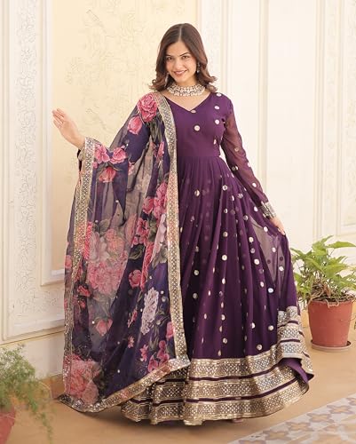 Image of Fashion Basket Georgette Embroidered Anarkali Kurta Set for Women