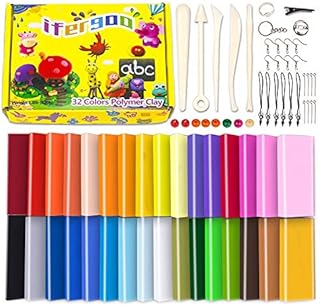 iFergoo 32 Color Polymer Clay Starter Kit, 20g/Block Multicolor Modeling Clay Soft and Nontoxic Oven Bake Clay Kit with Sculpting Tools, Children Boys Girls Toys
