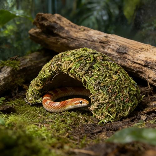 Reptile Hide & Snake Hideout - Leopard Gecko Tank Accessories & Natural Terrarium Decor - Coconut Moss Habitat Hideouts for Ball Python, Bearded Dragon - Reptile Tank Accessories & Supplies - Thumbnail 7