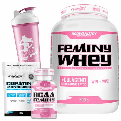 Combo Feminy Whey 900g + BCAA + Creatina Mono + Coqueteleira (Baunilha, 900G)