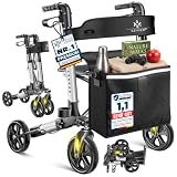 KESSER Leichter faltbarer Aluminium-Rollator mit Sitz & Tasche, Schwarz
