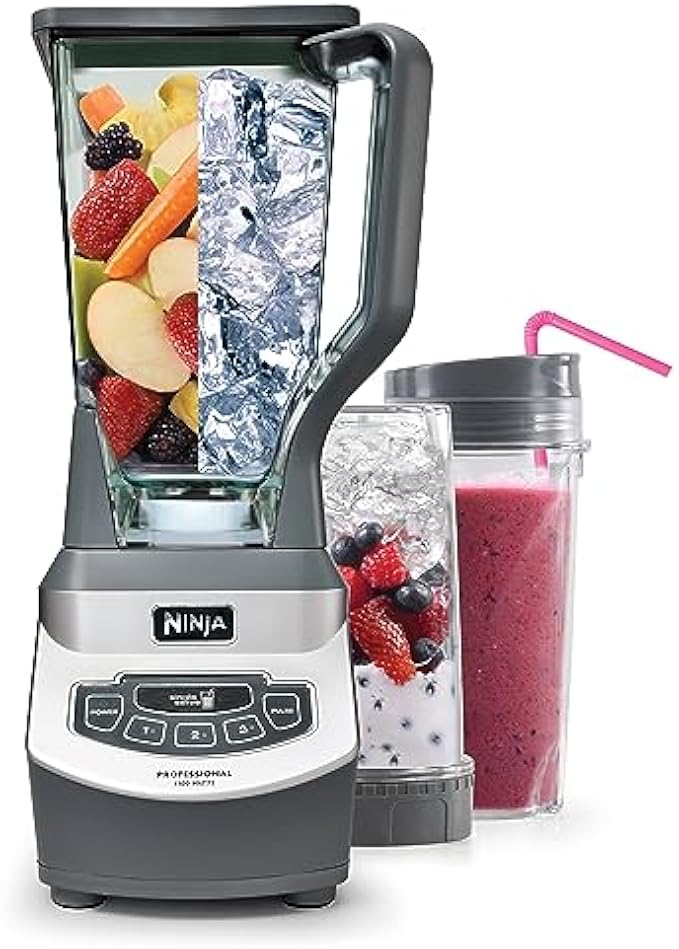 Ninja BL660 Professional Compact Smoothie & Food Processing Blender, 1100-Watts, 3 Functions -for Frozen Drinks, Smoothies, Sauces, & More, 72-oz.* Pitcher, (2) 16-oz. To-Go Cups & Spout Lids, Gray