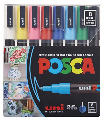 POSCA - Acrylic Paint Marker Set, 8 Fine Colors, PC-3M, Version 2 (PC3M8SET)