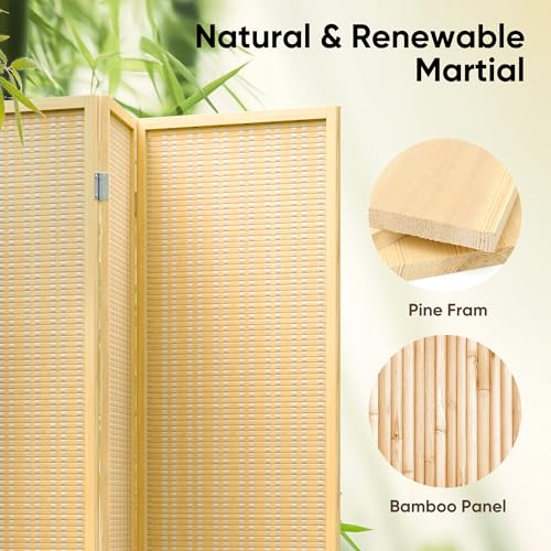 JOSTYLE Room Divider 4 Panel Folding Privacy Screen, Bamboo Room Divider Screen - 6 ft. Tall Wall Divider for Room Separation Freestanding Partition Separators, Beige - Thumbnail 3