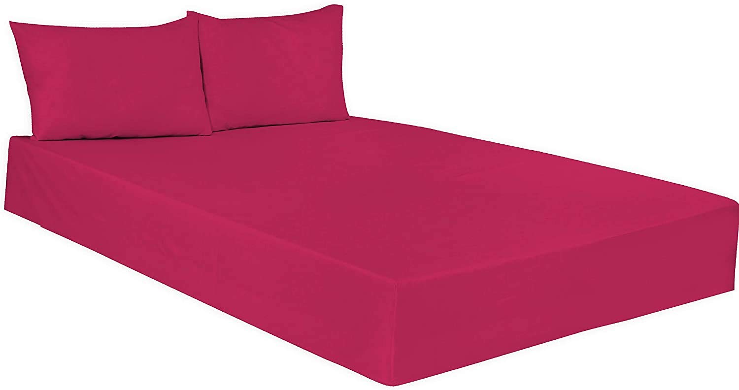 Plain Dyed Poly Cotton Fitted Bed Sheets 25CM- Elasticated Corner- Lightweight Easy Care Soft, Attractive Colours -Single Double King Super King (Fuschia, King: (152x200cm) Approx.)