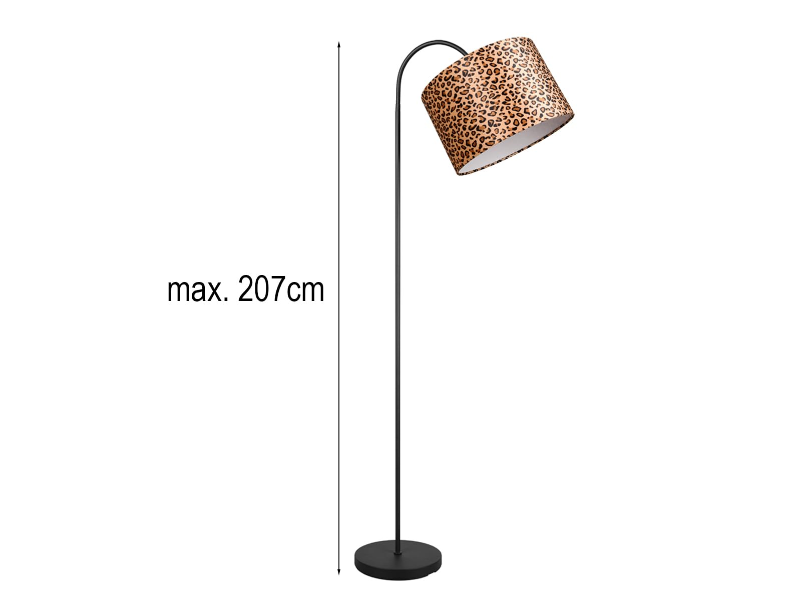 Große Stehlampe mit Lampenschirm aus Stoff Leopardenmuster, max. Höhe 207cm