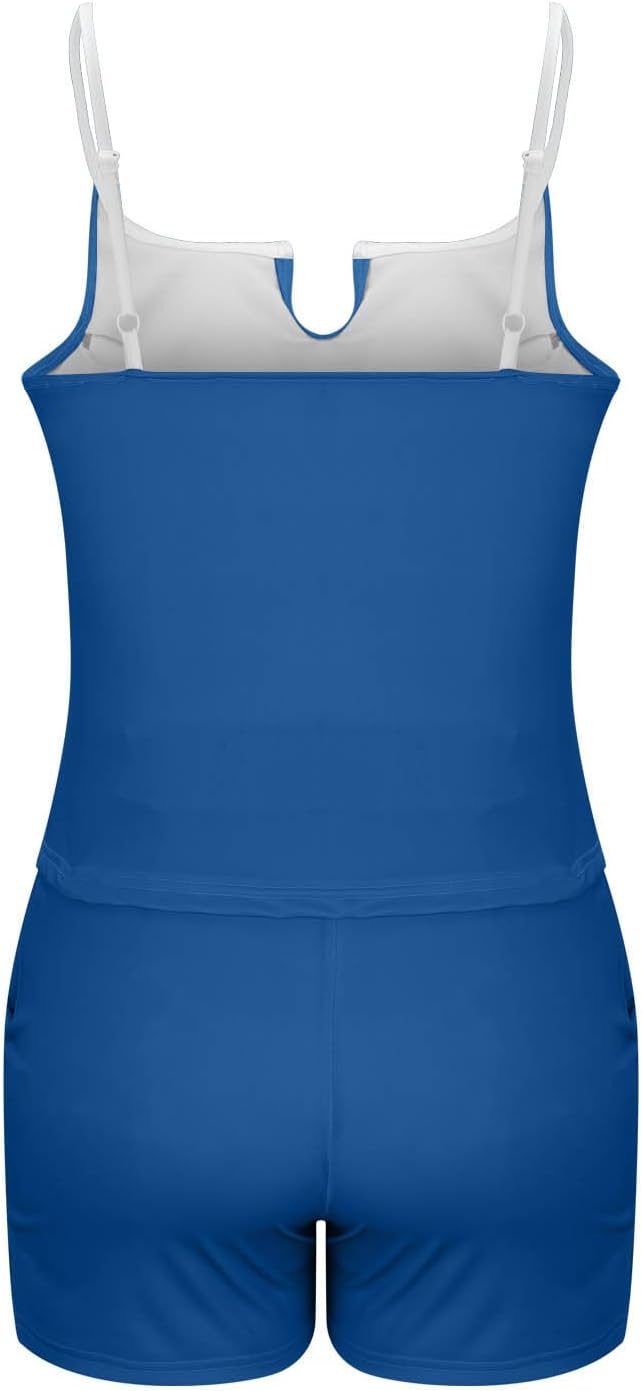 Plus Size Swimsuits Women 2 Piece Tummy Control Bathing Suit V Neck Cami Top Shorts with Pockets Athletic Swimwear