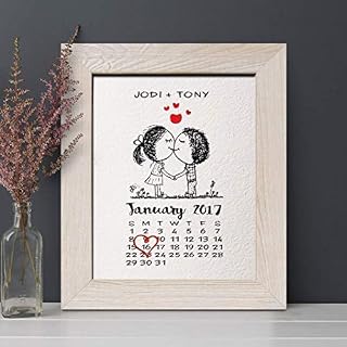 Personalized 1st Paper Anniversary Gift for Him or Her, Wedding Date Calendar Print